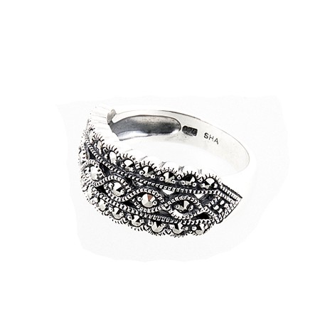 Sterling Silver Marcasite Openwork Band - Click Image to Close